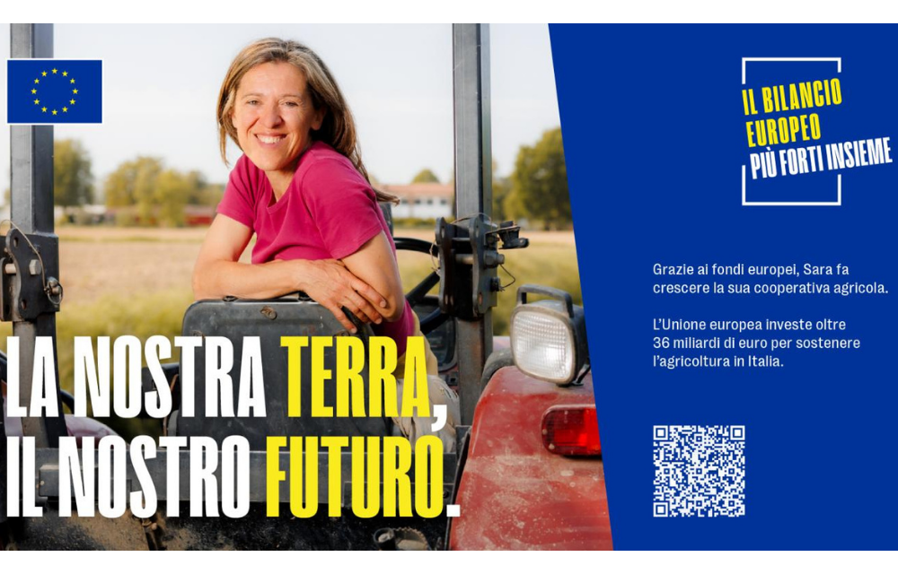 Locandina con Sara, con la scritta "La nostra terra, il nostro futuro".